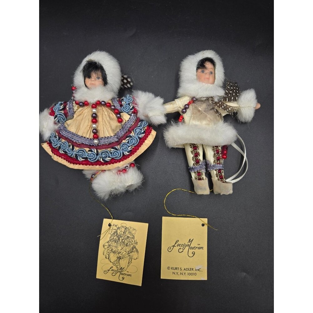 Kurt S. Adler Handcrafted Eskimo Jocelyn Mostrom Doll Ornaments - Lot Of 2